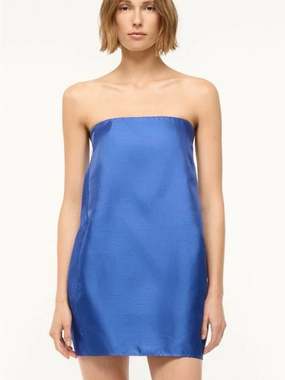 STAUD Royal Blue Strapless Satin Mini Dress